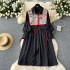 Palace style dress set for women's early autumn new style French retro lantern sleeve shirt skirt+jacquard vest