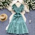 Retro court style high-end flying sleeve dress with embroidered hollow straps for women's summer, unique temperament long dress