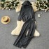 Western style anti-aging suit for women, autumn and winter lazy style versatile hooded knitted sweater, loose high waisted wide leg pants