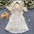 Sweet and gentle style design with lace up square neck, small fly sleeves, high waist, slimming wood, big swing at the ear, French dress for women