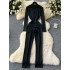 European and American sexy stand up collar zipper long sleeved tight fitting jumpsuit women's slimming, fashionable and versatile hot girl shapewear