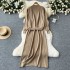 Korean Dongdaemun casual two-piece set for women, versatile, loose, medium to long knitted vest dress+cover sweater