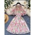 Sweet French dress for women with gentle style, heavy studded beads and diamonds, off the shoulder and waist, shiny and sparkling ruffle edge chiffon skirt