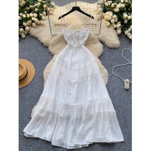 Temperament dress, women's summer new style, sexy hollow out backless lace up, high waist slimming, big swing, gentle style suspender skirt