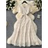 Xiaoxiangfeng dress, women's French high-end feeling, sweet doll collar, short sleeved waist cinching, slimming and long lace dress