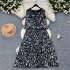 High end temperament dress for women in autumn, new French retro patchwork fake two-piece floral waist cinching slimming dress