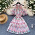 Sweet French dress for women with gentle style, heavy studded beads and diamonds, off the shoulder and waist, shiny and sparkling ruffle edge chiffon skirt