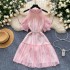 Sweet French dress for women with gentle style, heavy studded beads and diamonds, off the shoulder and waist, shiny and sparkling ruffle edge chiffon skirt