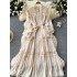 French retro palace style dress 2024 new heavy industry hollow lace splicing waist cinching long skirt