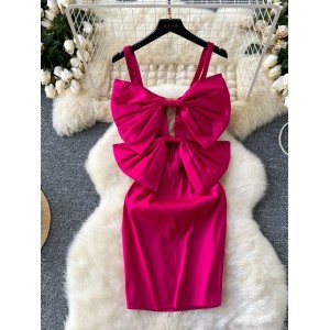 Birthday party party party small gift dress, European and American sexy hollow out three-dimensional big bow, waist cinching slimming suspender dress