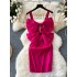 Birthday party party party small gift dress, European and American sexy hollow out three-dimensional big bow, waist cinching slimming suspender dress