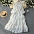 Light luxury French high-end lantern sleeve dress for women in summer, lace patchwork straps for slimming design, elegant long skirt