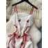 Korean Sweet Cherry Embroidered Strap Dress for Women's Summer Design, Strap up Waist, Mid length Vacation Skirt