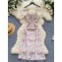 French style design with lace and lace straps, floral dress, women's summer high waist slimming chiffon dress, long skirt