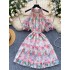 Sweet French dress for women with gentle style, heavy studded beads and diamonds, off the shoulder and waist, shiny and sparkling ruffle edge chiffon skirt