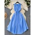 French dress women's summer new design sense niche round neck sleeveless waist cinching slimming A-line large swing long skirt