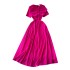 European and American socialite fashion dress with a sense of female design, three-dimensional flower round neck short sleeved high waisted pleated long skirt