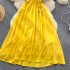 Design twist, strapless, neck tied dress, women's high waist slimming A-line big swing temperament vacation French dress