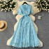 Xiaoxiangfeng dress, women's French high-end feeling, sweet doll collar, short sleeved waist cinching, slimming and long lace dress