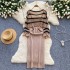 Gentle style set of women's Korean hollowed out striped long sleeved knitted top and camisole dress two-piece set