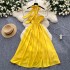 Design twist, strapless, neck tied dress, women's high waist slimming A-line big swing temperament vacation French dress