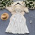 Sweet and gentle style design with lace up square neck, small fly sleeves, high waist, slimming wood, big swing at the ear, French dress for women