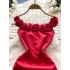 Evening gown for women, light luxury, niche, three-dimensional flower, one shoulder, waist cinched, slimming short style, hip hugging dress, small dress