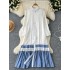 Lazy style simple dress for women with a slim and stylish design. Color blocked loose A-line mid length pleated shirt skirt