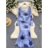 High cold imperial sister set with feminine temperament, waist cinching and slimming, tie dye suspender mesh dress+long sleeved sun protection shirt jacket