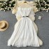 French retro elegant dress for women in summer, with mesh splicing, three-dimensional petals, waist cinching, slimming effect, pleated chiffon long dress