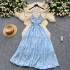 Super fairy first love dress summer new gentle style sexy V-neck hanging neck high waist ruffle hem big swing dress for women