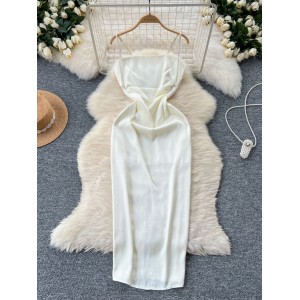 High end women's summer new style French sweet waist cinched strapless strapless camisole pleated fluffy fairy dress