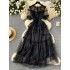 French elegant dress for women's summer heavy industry embroidery mesh three-dimensional lace waist slimming long dress