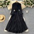 French retro elegant dress with female design sense, single breasted loose waist strap, slimming temperament, knee length long skirt