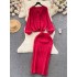 Korean Drama Suit Women's Autumn Winter New Vintage Fried Dough Twists Cardigan Coat Versatile Half Skirt Two Piece Skirt