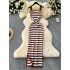 Korean style fashionable versatile camisole bottom skirt with a split design, slim fit, and striped contrasting knit dress