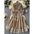 Small niche retro elegant dress for women's clothing, new style French heavy industry embroidery stand collar lantern sleeves, waist cinching large swing long skirt