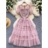 French high-end small dress, female socialite, heavy industry, diamond inlaid, transparent mesh splicing, fluffy cake dress, dress