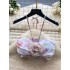 Atmosphere vacation set with feminine temperament, three-dimensional flower strapless hanging neck camisole vest+split ribbon skirt