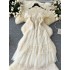 French high-end sequin embroidery lace patchwork ruffle edge mesh transparent fluffy fairy dress dress