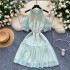 Sweet French dress for women with gentle style, heavy studded beads and diamonds, off the shoulder and waist, shiny and sparkling ruffle edge chiffon skirt