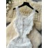 Summer outfit new women's French high-end round neck suspender waist cinching slimming temperament mid length lace dress