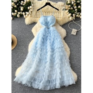 Gentle Wind Heavy Industry Embroidered Bead Set Diamond Strap Skirt Skirt for Women to Look Thin and Elegant Super Fairy Mesh Cake Dress