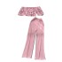 Gentle and stylish women's summer sexy one shoulder short top with exposed navel and ruffled edges+high waisted casual wide leg pants