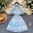 Sweet French dress for women with gentle style, heavy studded beads and diamonds, off the shoulder and waist, shiny and sparkling ruffle edge chiffon skirt