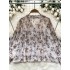 French gentle style floral chiffon shirt for women in autumn, loose and slimming, versatile V-neck single breasted long sleeved shirt