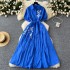 Artistic retro embroidery loose tie waist slimming dress for women in summer, slimming temperament, single breasted shirt skirt