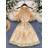 Sweet French dress for women with gentle style, heavy studded beads and diamonds, off the shoulder and waist, shiny and sparkling ruffle edge chiffon skirt