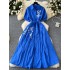 Artistic retro embroidery loose tie waist slimming dress for women in summer, slimming temperament, single breasted shirt skirt