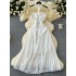 Fairy style dress for women in summer, sexy strapless, neck hanging, suspender, high waist, slimming effect, A-line pleated chiffon vacation long dress